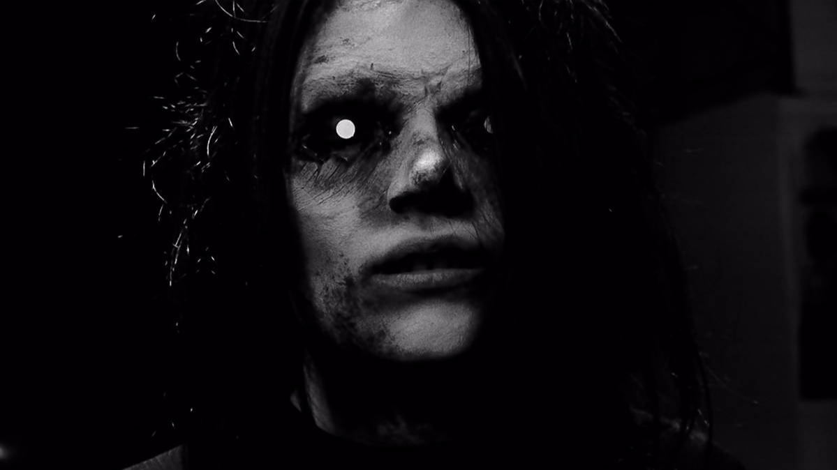 creepy prosthetic sfx make up glowing eyes black and white