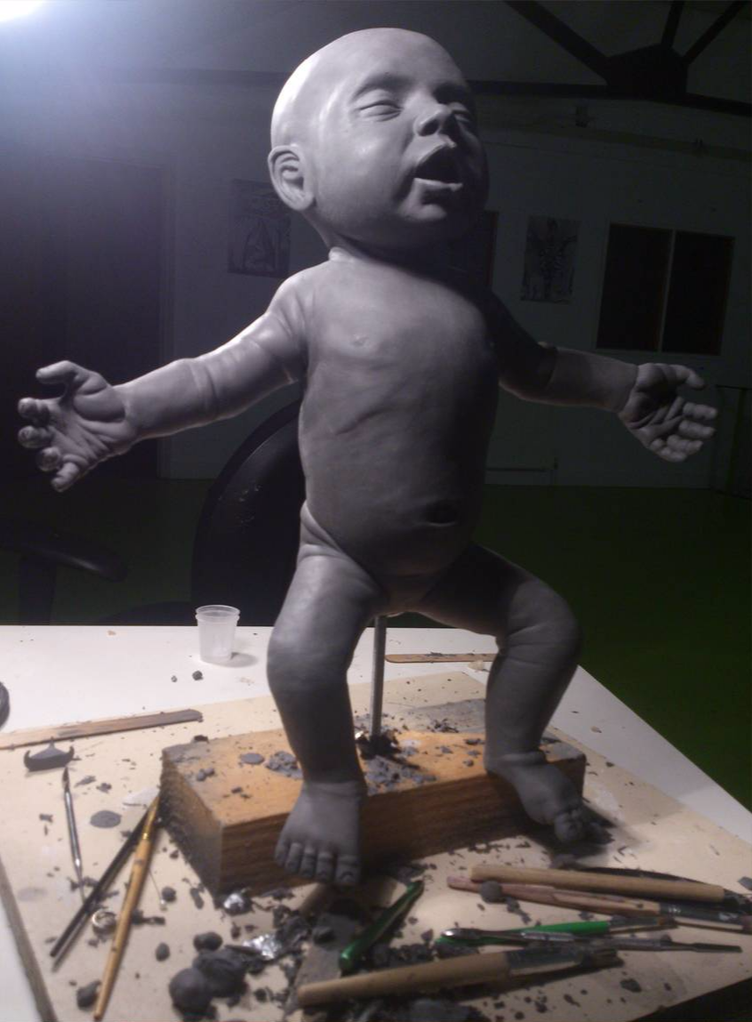 realistic lifesize baby clay sculpture